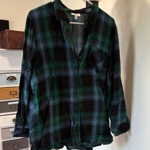 J. Jill Teal and Black Plaid Shirt